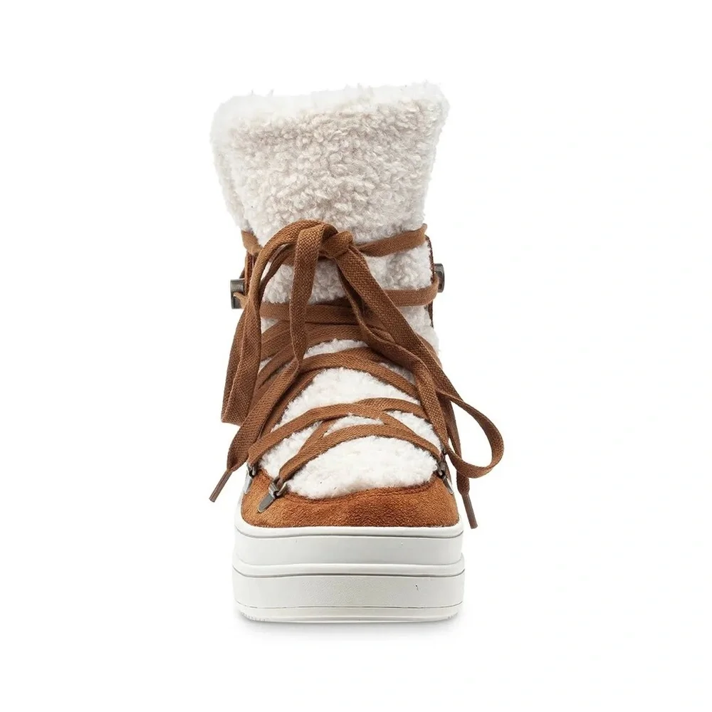 J/Slides Newbie Tan Suede Leather Faux Fur Platform Boot; Women’s 7.5; snowbunny